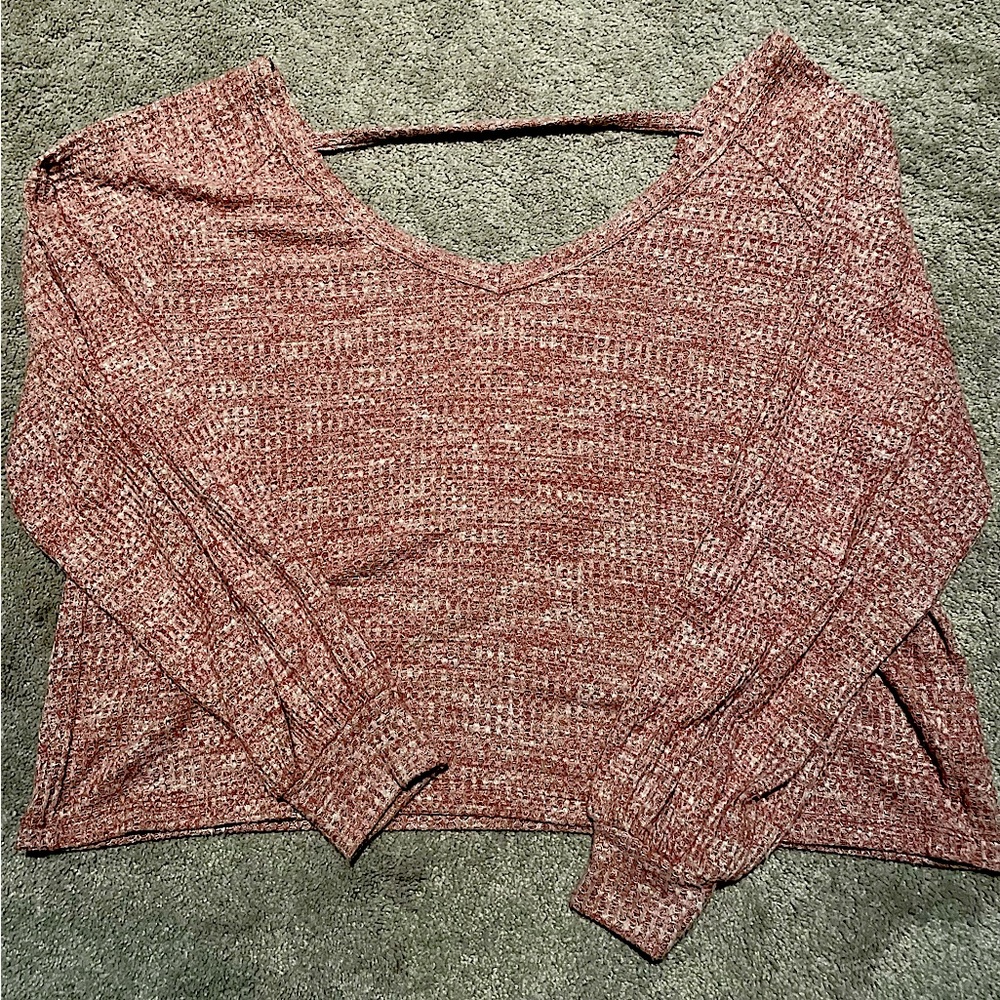 Sweater Like Long Sleeve Top w/ Semi-Open Back ✨